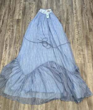LOFT NWT Blue Striped Crinkle Halter Maxi Dress and Waist Tie Petite XXL